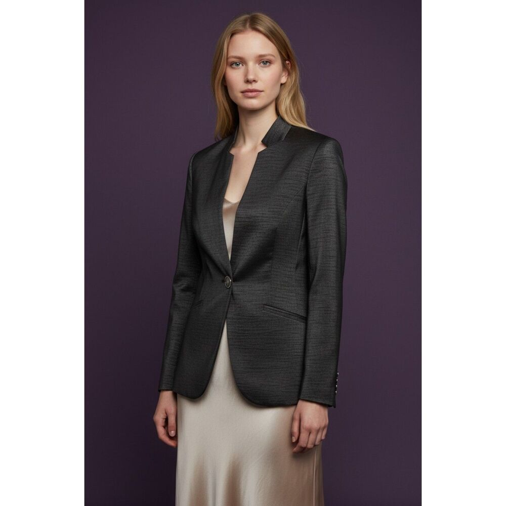 Chico's Black Label Tunic Length Shimmer Single Button Blazer Jacket Size 1 M